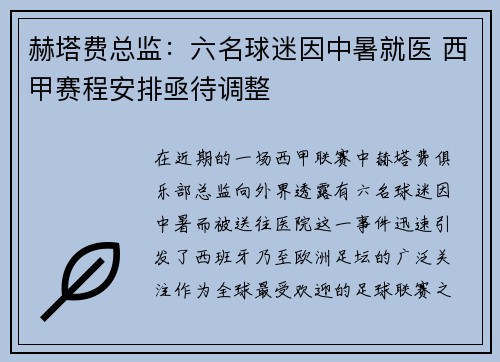 赫塔费总监：六名球迷因中暑就医 西甲赛程安排亟待调整